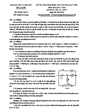 Đề thi chọn học sinh giỏi văn hóa cấp tỉnh môn Vật lý Lớp 9 - Năm học 2015-2016 - Sở giáo dục và đào tạo Bắc Giang (Có đáp án)